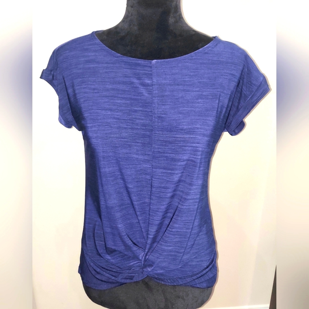 Blue casual blouse Short sleeves with knot at the waist